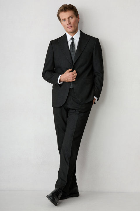 Black 4 Drop Relaxed Fit Striped Classic Suit with Pointed Collar