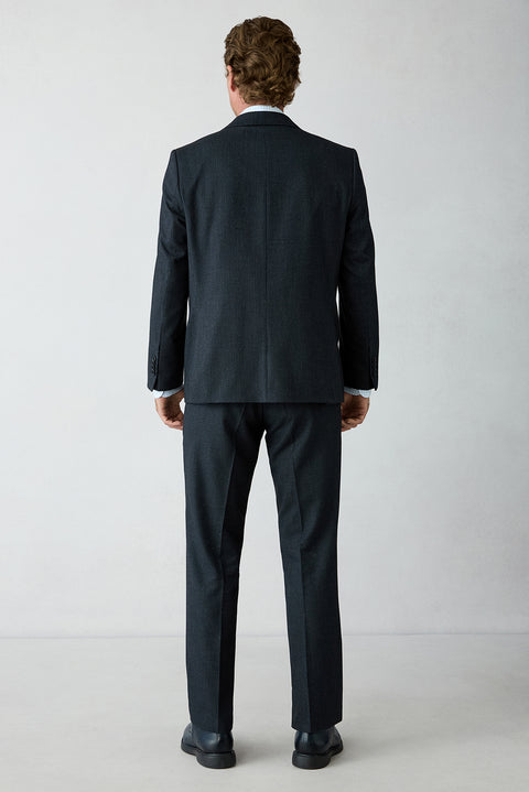 Koyu Lacivert 4 Drop Relaxed Fit Rahat Kesim Çizgili Sivri Yaka Takım Elbise