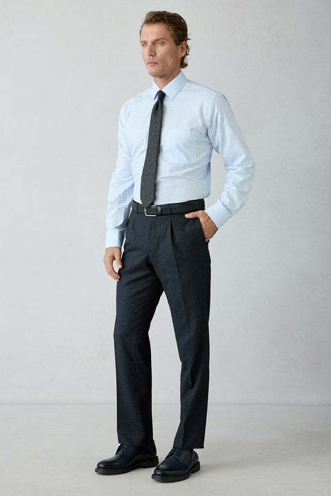 Koyu Lacivert 4 Drop Relaxed Fit Rahat Kesim Çizgili Sivri Yaka Takım Elbise
