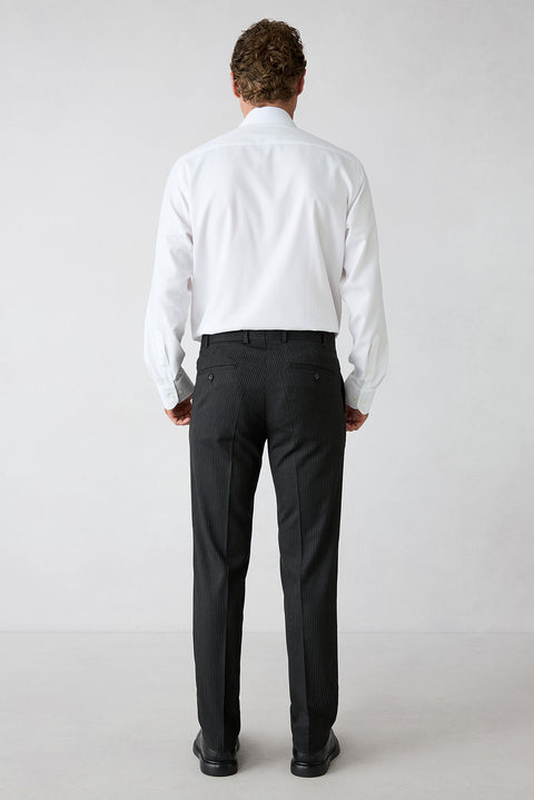 Siyah 7 Drop Slim Fit Sivri Yaka Çizgili Kruvaze Kapama Takım Elbise