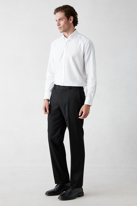 Black 6 Drop Regular Fit Standard Cut Mono Lapel Stretchy Plain Suit