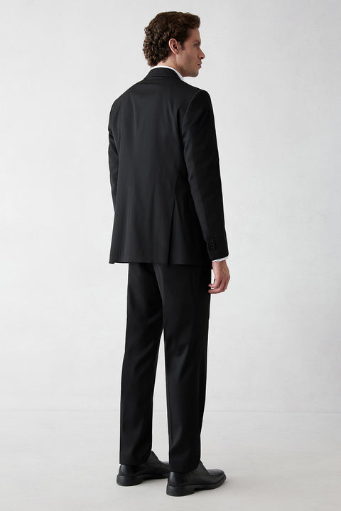 Black 6 Drop Regular Fit Standard Cut Mono Lapel Stretchy Plain Suit