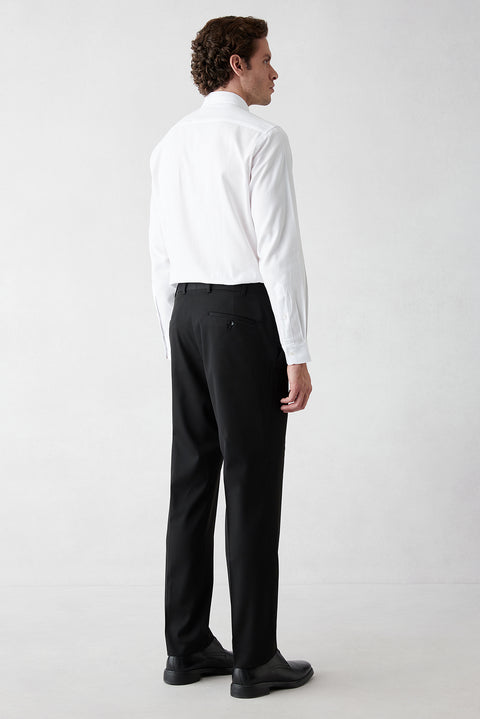 Black 6 Drop Regular Fit Standard Cut Mono Lapel Stretchy Plain Suit