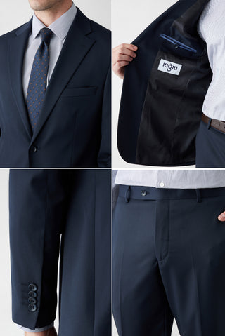 Koyu Lacivert 6 Drop Regular Fit Standart Kesim Mono Yaka Likralı Düz Takım Elbise