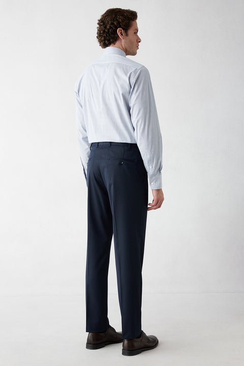 Dark Navy 6-Drop Regular Fit Standard Cut Mono Lapel Lycra Plain Suit