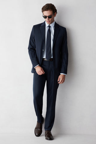 Koyu Lacivert 7 Drop Slim Fit Dar Kesim Mono Yaka Likralı Düz Takım Elbise