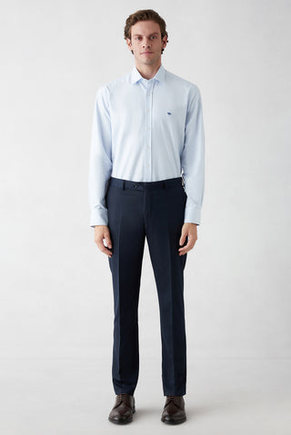 Koyu Lacivert 7 Drop Slim Fit Dar Kesim Mono Yaka Likralı Düz Takım Elbise