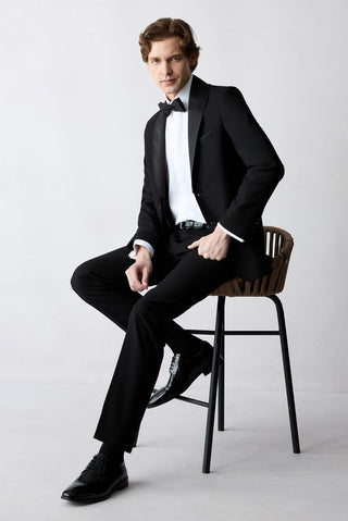 Siyah 7 Drop Slim Fit Dar Kesim Yelekli Smokin & Damatlık