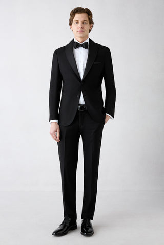 Siyah 7 Drop Slim Fit Dar Kesim Yelekli Smokin & Damatlık