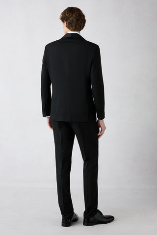 Siyah 7 Drop Slim Fit Dar Kesim Şal Yaka Desenli Smokin & Damatlık
