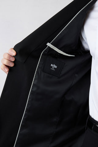 Siyah 7 Drop Slim Fit Dar Kesim Şal Yaka Desenli Smokin & Damatlık