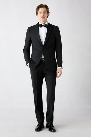 Siyah 6 Drop Regular Fit Standart Kesim Yünlü Mono Yaka Smokin & Damatlık