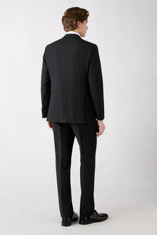 Siyah 6 Drop Regular Fit Standart Kesim Yünlü Mono Yaka Smokin & Damatlık