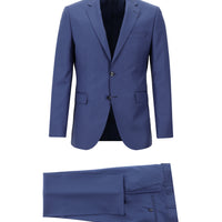 Koyu Mavi Slim Fit Dar Kesim Yünlü Klasik Takım Elbise