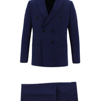 Orta Lacivert 7 Drop Slim Fit Dar Kesim Kruvaze Takım Elbise