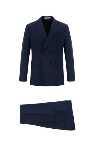 Koyu Lacivert 7 Drop Slim Fit Dar Kesim Kruvaze Takım Elbise