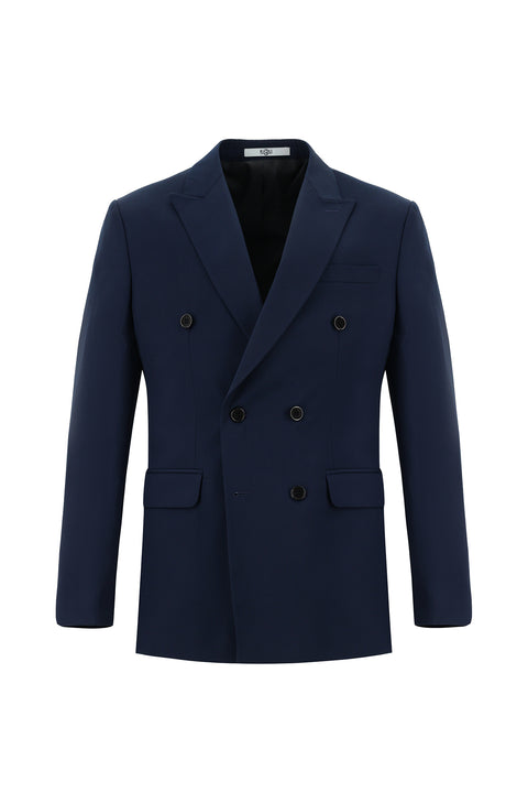 Koyu Lacivert 7 Drop Slim Fit Dar Kesim Kruvaze Takım Elbise