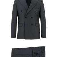 Koyu Füme Slim Fit Dar Kesim Kruvaze Takım Elbise