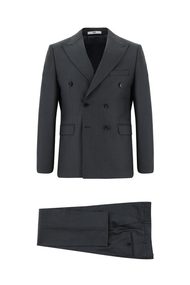 Koyu Füme Slim Fit Dar Kesim Kruvaze Takım Elbise