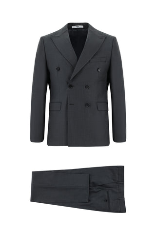 Koyu Füme 7 Drop Slim Fit Dar Kesim Kruvaze Takım Elbise