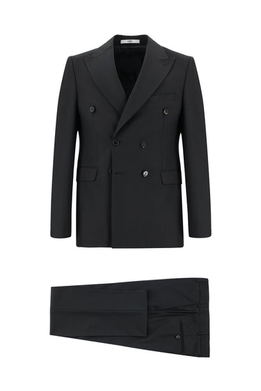 Siyah Slim Fit Dar Kesim Kruvaze Takım Elbise