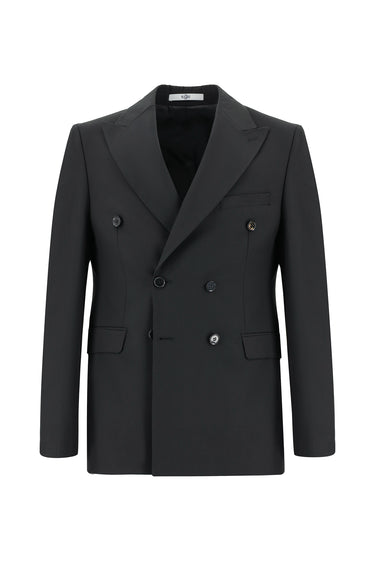 Siyah Slim Fit Dar Kesim Kruvaze Takım Elbise