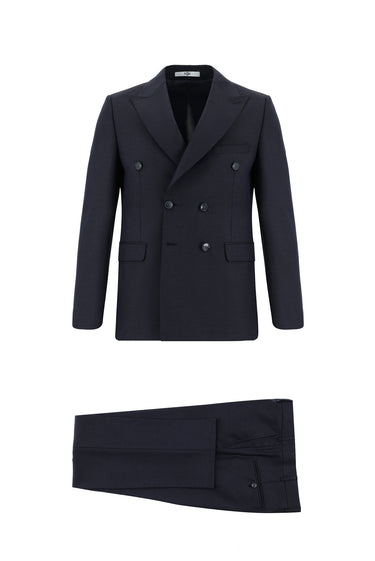 Siyah Lacivert Slim Fit Dar Kesim Kruvaze Takım Elbise
