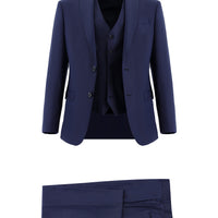 Orta Lacivert Super Slim Fit Ekstra Dar Kesim Klasik Yelekli Takım Elbise