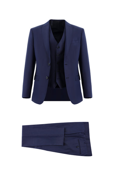 Orta Lacivert Super Slim Fit Ekstra Dar Kesim Klasik Yelekli Takım Elbise