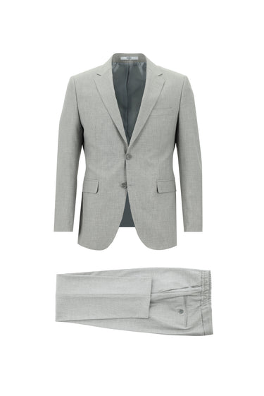 Orta Gri Slim Fit Dar Kesim Beli Lastikli İpli Desenli Takım Elbise
