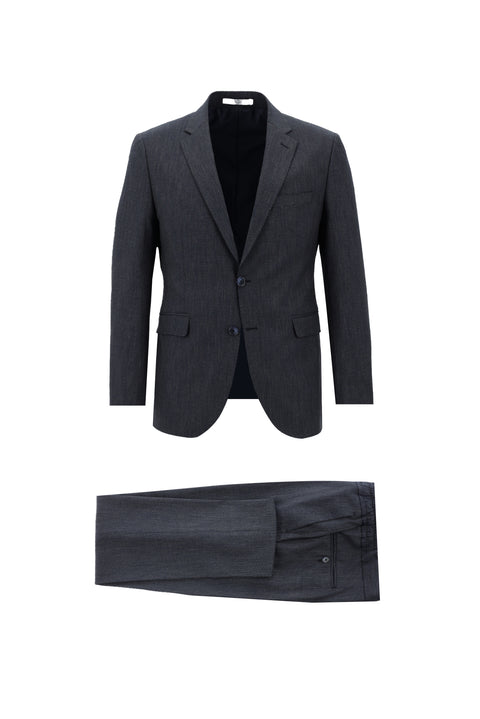 Koyu Lacivert 7 Drop Slim Fit Dar Kesim Beli Lastikli İpli Desenli Takım Elbise
