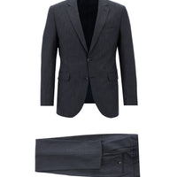 Koyu Lacivert Slim Fit Dar Kesim Beli Lastikli İpli Desenli Takım Elbise