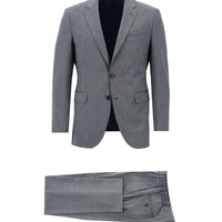 Koyu Mavi Slim Fit Dar Kesim Beli Lastikli İpli Desenli Takım Elbise
