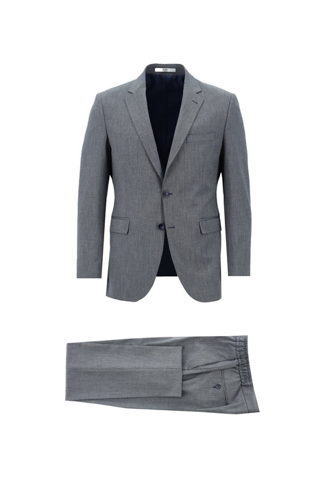 Koyu Mavi 7 Drop Slim Fit Dar Kesim Beli Lastikli İpli Desenli Takım Elbise