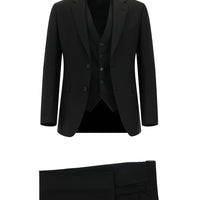 Siyah Slim Fit Dar Kesim Klasik Yelekli Takım Elbise