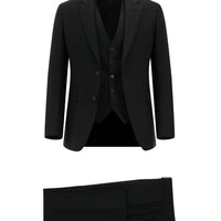 Siyah 7 Drop Slim Fit Dar Kesim Yelekli Takım Elbise