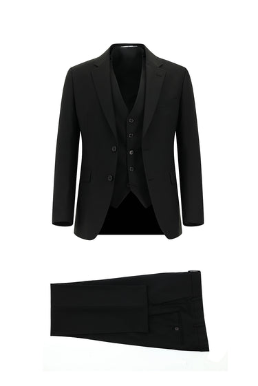 Siyah Slim Fit Dar Kesim Klasik Yelekli Takım Elbise