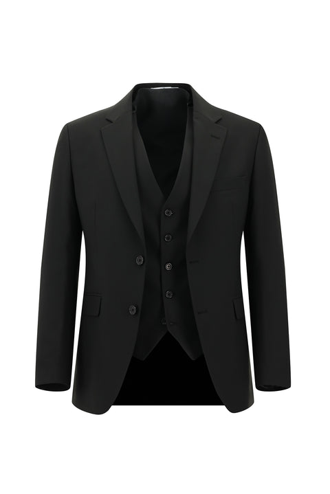 Siyah 7 Drop Slim Fit Dar Kesim Yelekli Takım Elbise