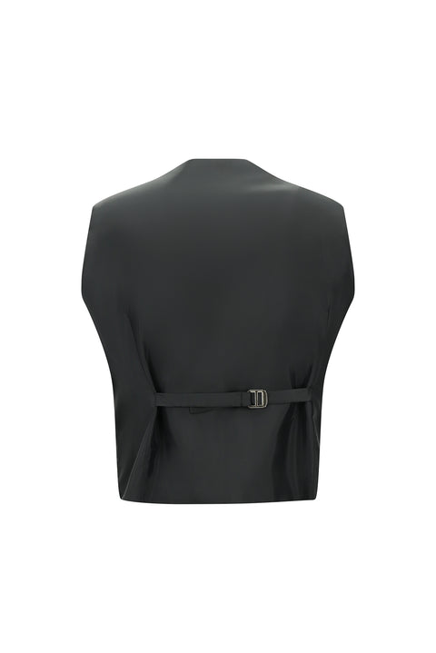 Siyah 7 Drop Slim Fit Dar Kesim Yelekli Takım Elbise