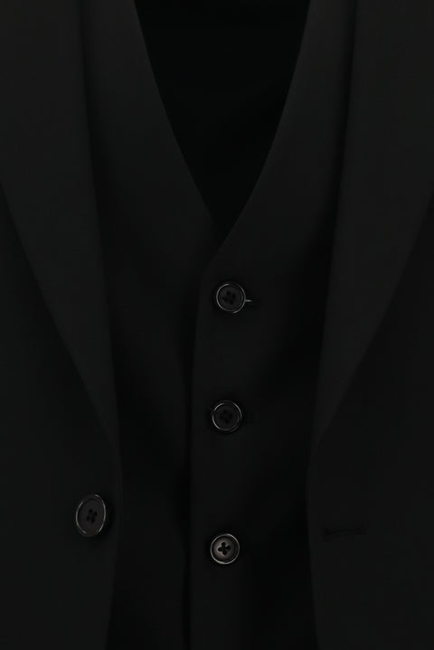 Siyah 7 Drop Slim Fit Dar Kesim Yelekli Takım Elbise
