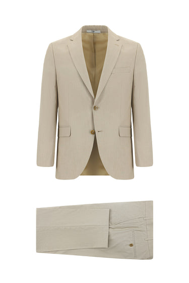 Orta Bej Slim Fit Dar Kesim Klasik Takım Elbise