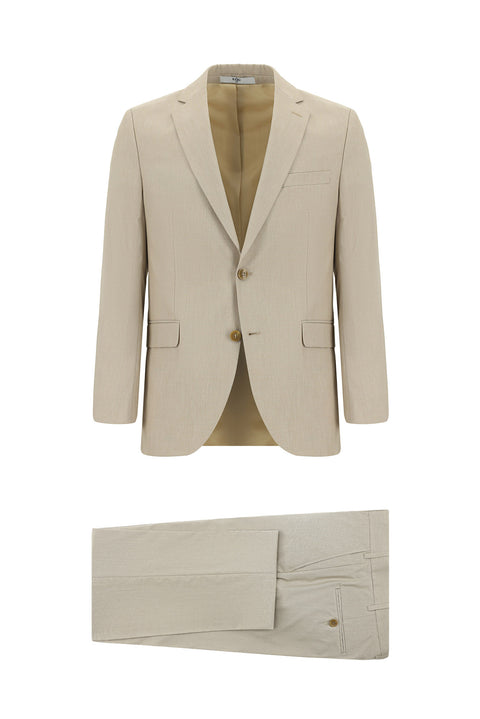 Orta Bej 7 Drop Slim Fit Dar Kesim Takım Elbise