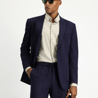 Koyu Lacivert 7 Drop Slim Fit Dar Kesim Beli Lastikli İpli Takım Elbise