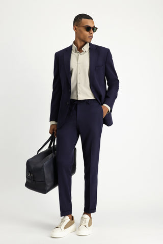 Koyu Lacivert 7 Drop Slim Fit Dar Kesim Beli Lastikli İpli Takım Elbise
