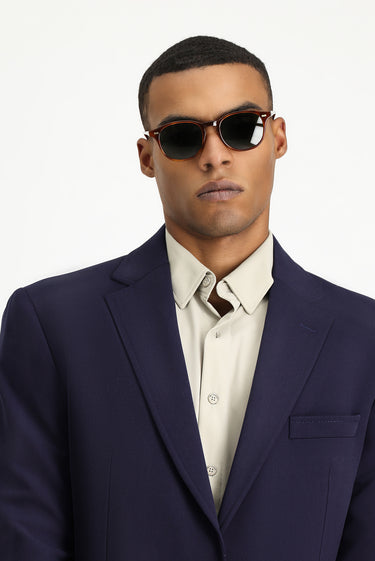 Koyu Lacivert Slim Fit Dar Kesim Beli Lastikli İpli Takım Elbise