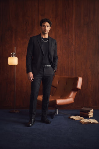 Siyah 7 Drop Super Slim Fit Eksra Dar Kesim Mono Yaka Takım Elbise