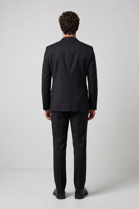 Siyah 8 Drop Long Slim Fit Uzun Dar Kesim Mono Yaka Takım Elbise