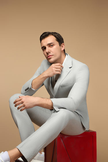 Açık Gri Slim Fit Dar Kesim Klasik Takım Elbise