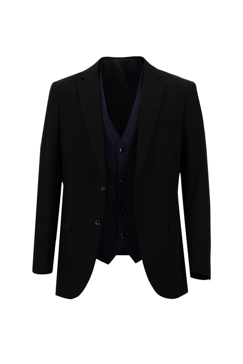 Siyah 6 Drop Regular Fit Standart Kesim Kombinli Yelekli Takım Elbise