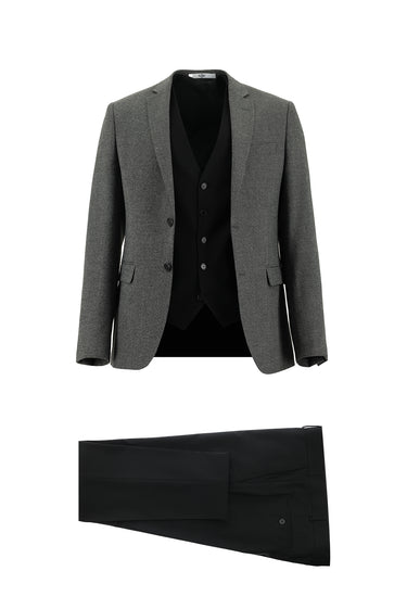 Koyu Antrasit Super Slim Fit Ekstra Dar Kesim Kombinli Yelekli Takım Elbise